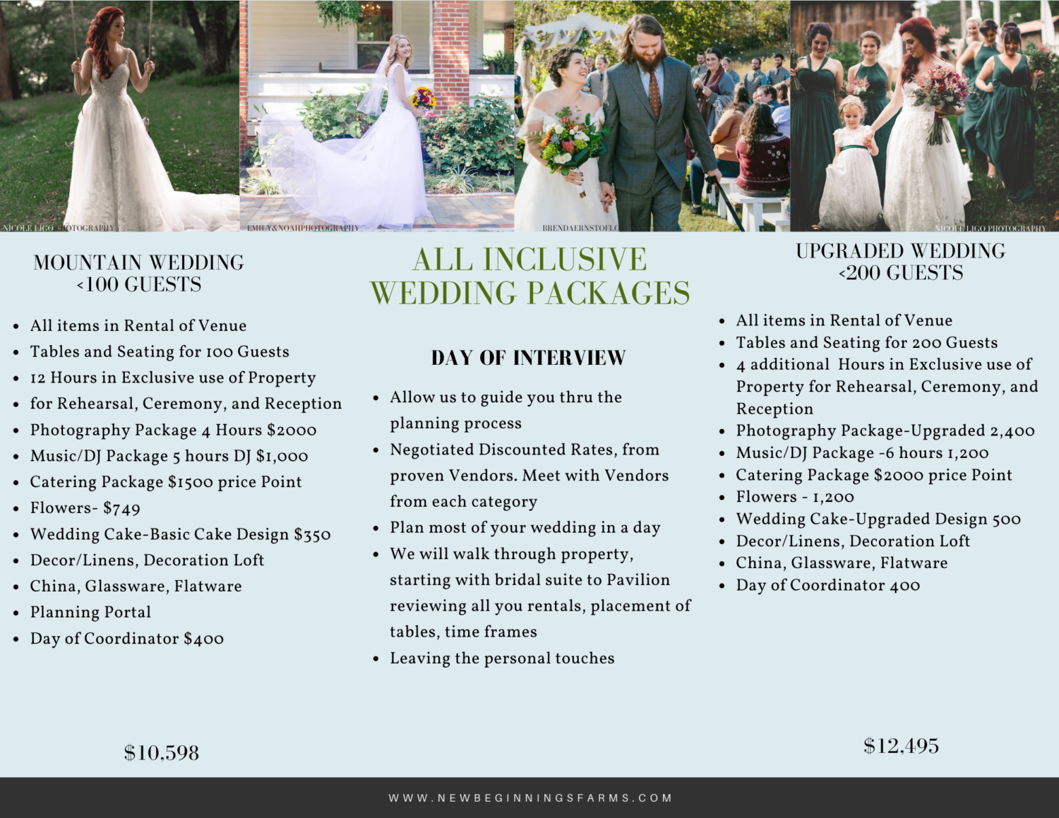 Pricing-Wedding Packages – New Beginnings Historic Farm